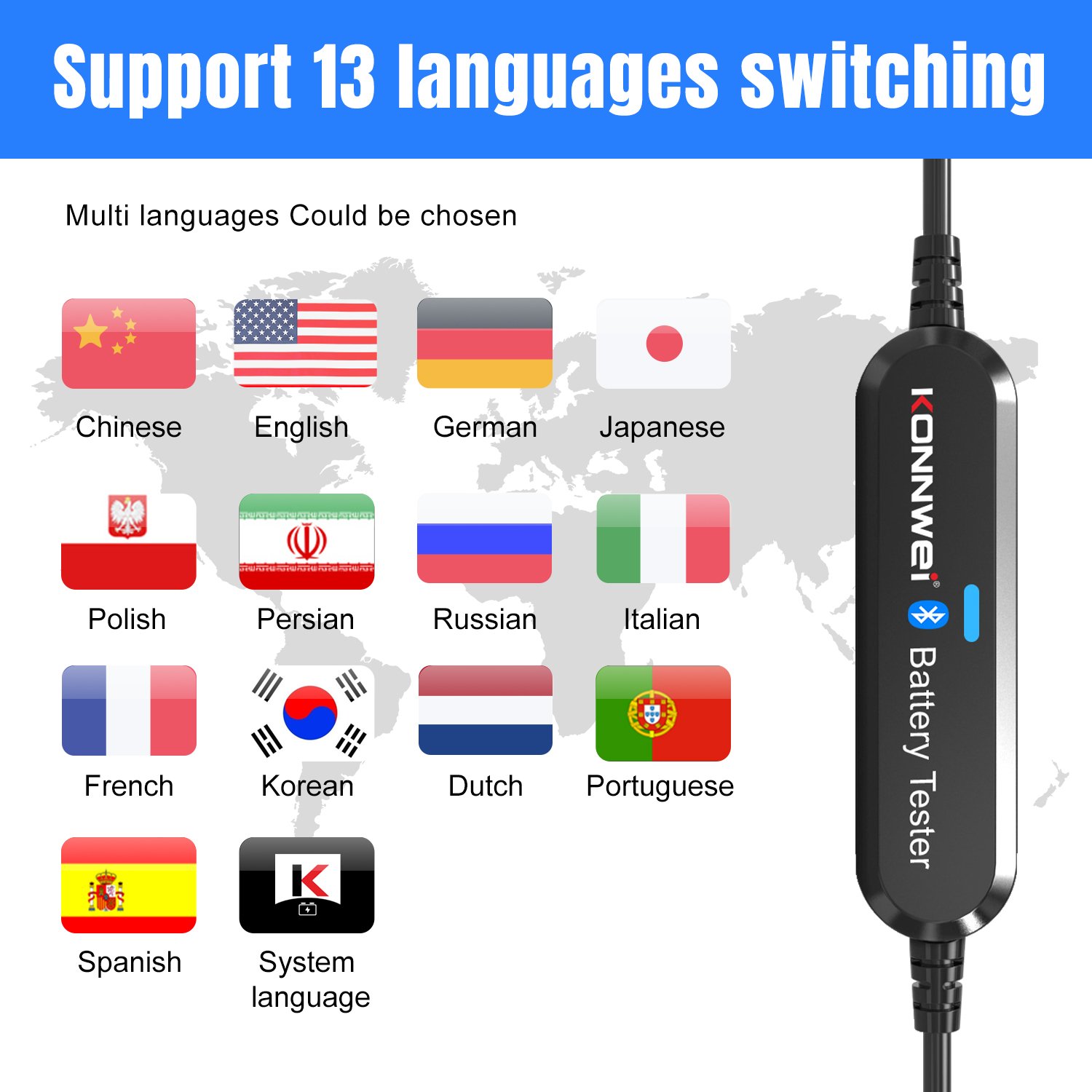 6V 12V Car Battery 100-2000 CCA Tester KONNWEI Bluetooth Auto Digital Battery Analyzer BK100 Bluetooth Test Tool for Car Battery