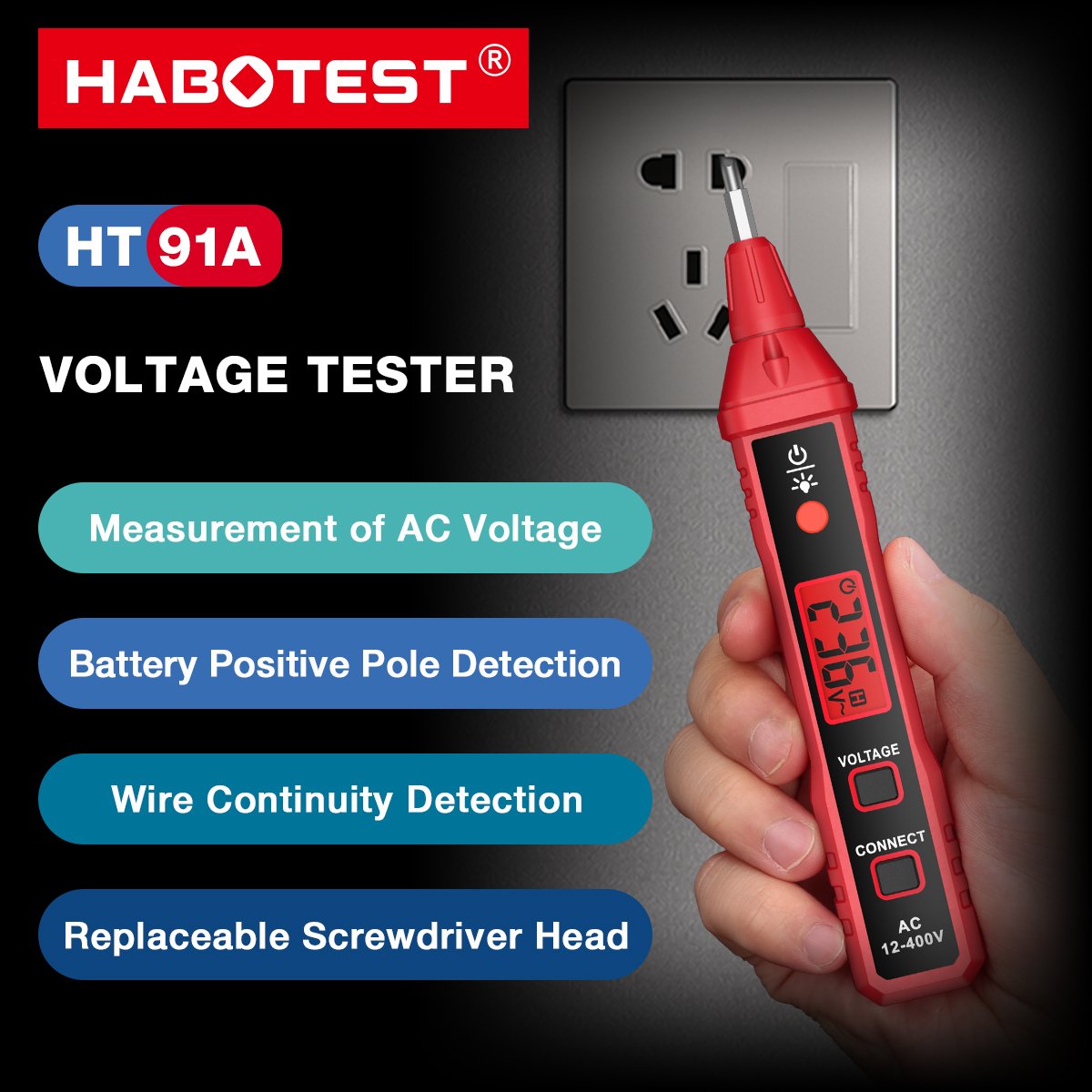 HABOTEST Best Non Contact Electrical Live Wire Breakdown Point Locator Checker Indicator AC Voltage Tester Pen with Screwdriver