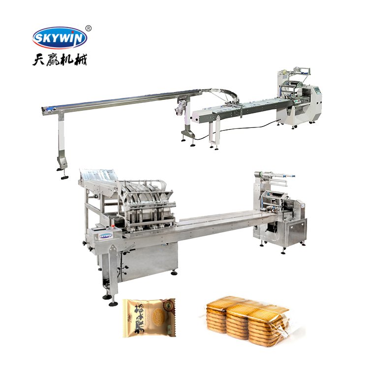 Skywin Servo Motor Biscuit Cookie Flow Pack Machine With Loading Feeder