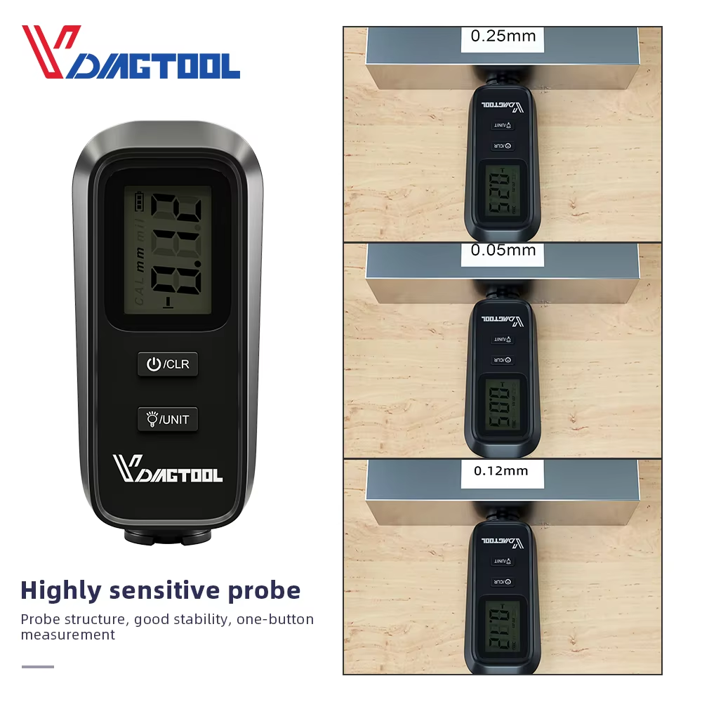 VDIAGTOOL VC100 Coating Thickness Gauge FE/NFE Car Paint Film Thickness Tester LCD Backlight 0-1.8MM Automotive Paint Tools