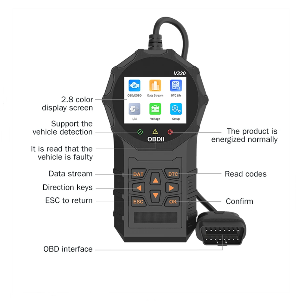 v320 obd2 Scanner Car Engine Clear Fault Code Reader Battery Voltage Tester Car Diagnostic Tool for Auto Reading Data