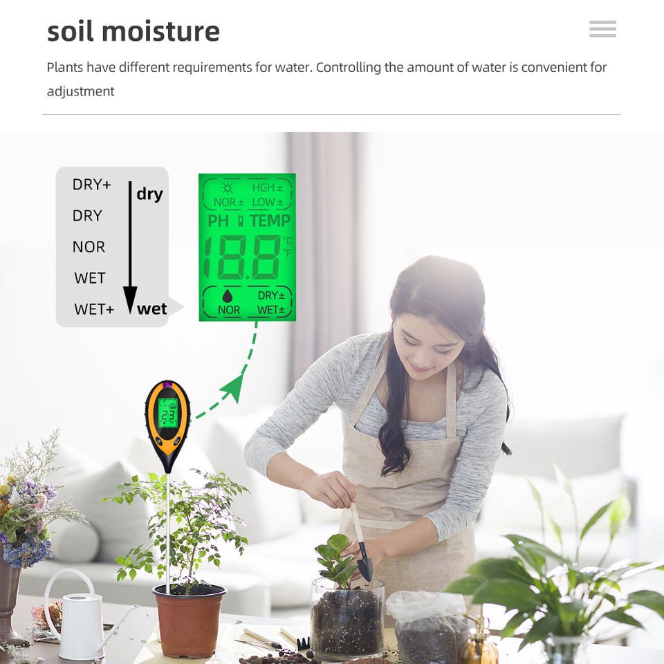 Hot Sale 4 in 1 Soil Meter Tester, Soil Survey Instrument, Soil PH Moisture Temperature Sunlight Test Pen with Backlight