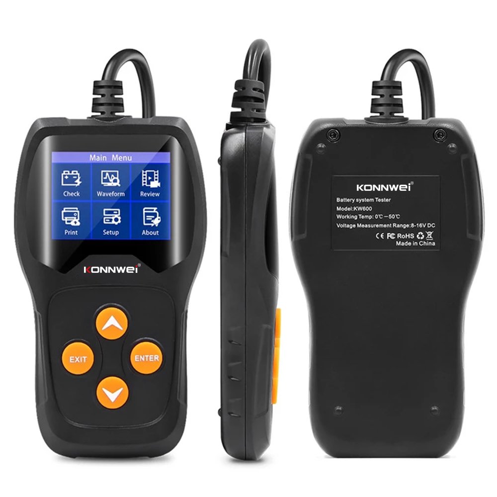 Battery Tester KW600 Car Electric Car Motorcycle Battery 12V Tester Supported Multilingual 2.4 inch TFT Color Screen