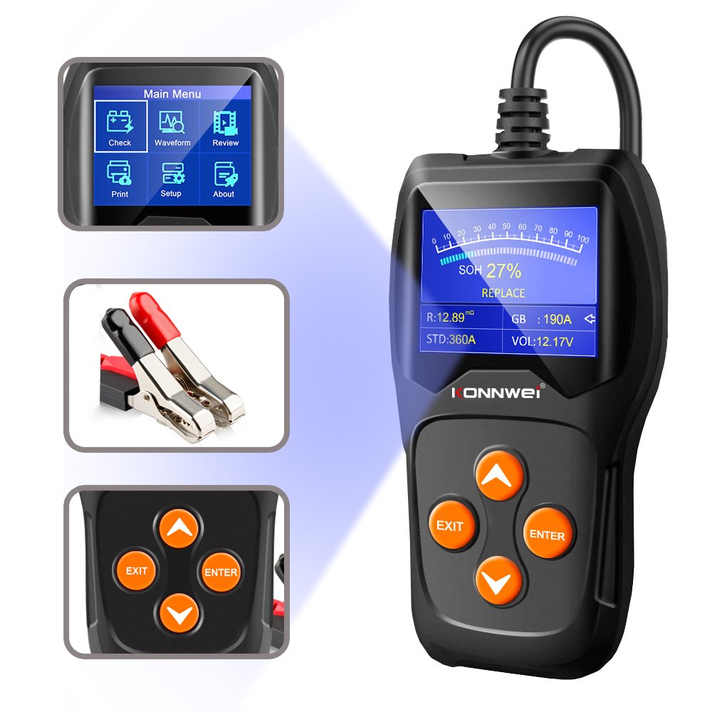 Battery Tester KW600 Car Electric Car Motorcycle Battery 12V Tester Supported Multilingual 2.4 inch TFT Color Screen