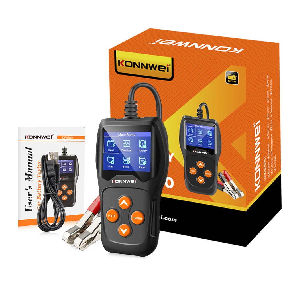 Battery Tester KW600 Car Electric Car Motorcycle Battery 12V Tester Supported Multilingual 2.4 inch TFT Color Screen