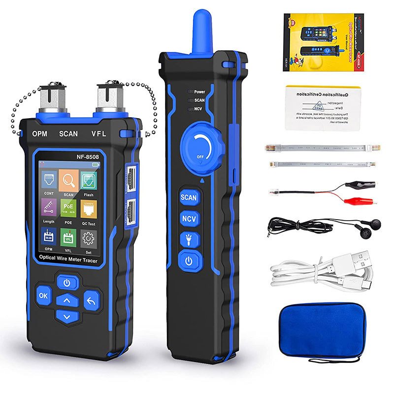 9 in 1 NF-8508 Network Cable Tester Optical Wire Tracer Optical Fiber Power Meter NCV Li-ion Battery USB Charge LED Light