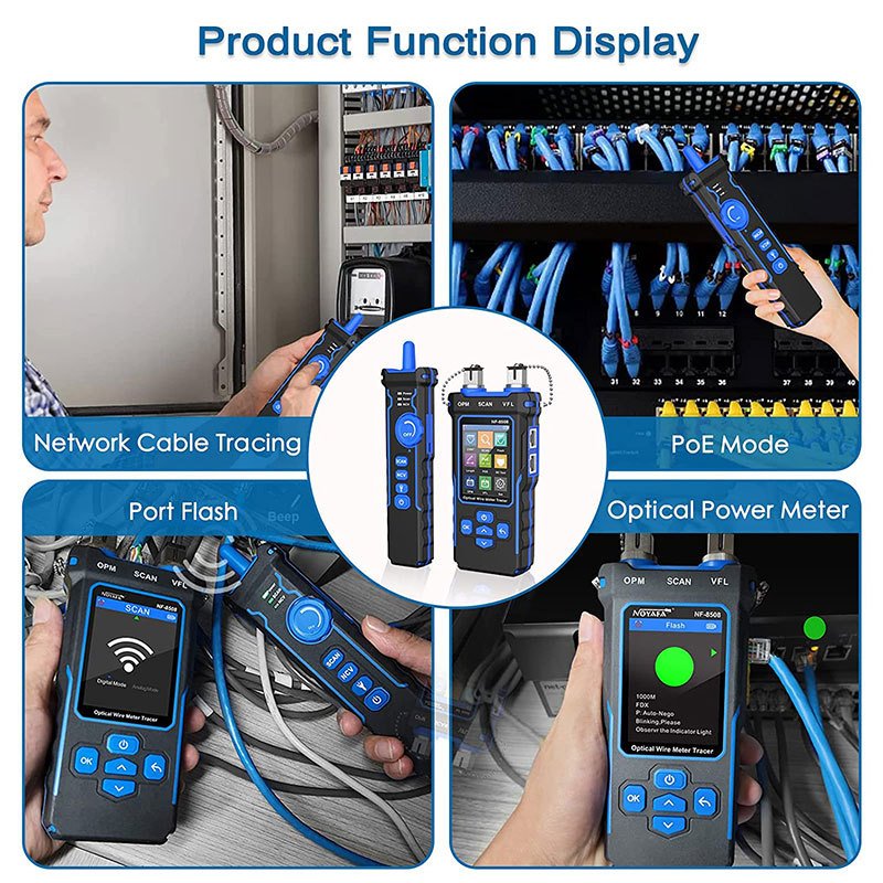 9 in 1 NF-8508 Network Cable Tester Optical Wire Tracer Optical Fiber Power Meter NCV Li-ion Battery USB Charge LED Light