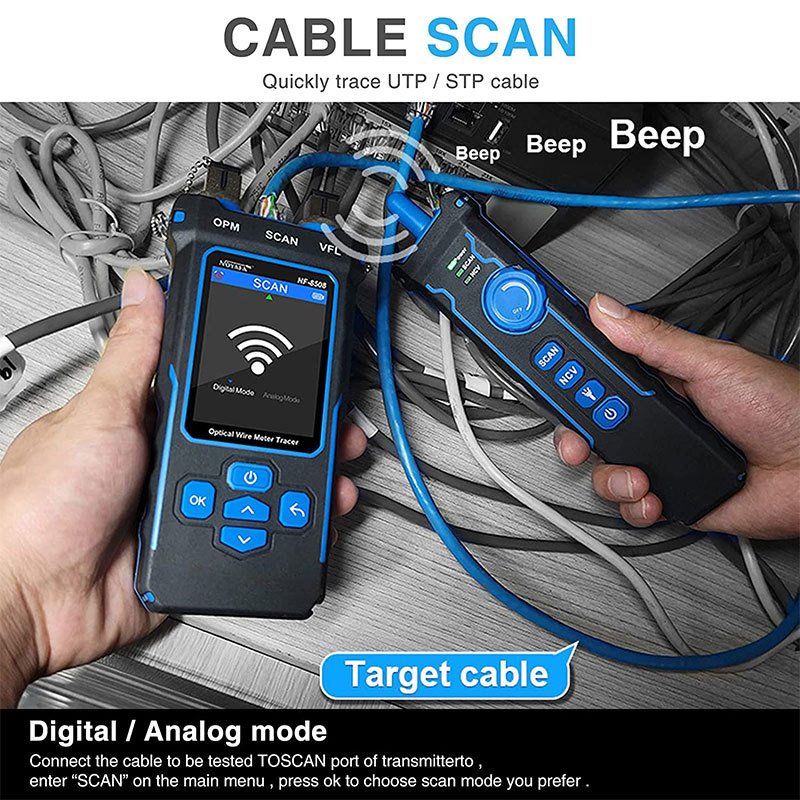 9 in 1 NF-8508 Network Cable Tester Optical Wire Tracer Optical Fiber Power Meter NCV Li-ion Battery USB Charge LED Light