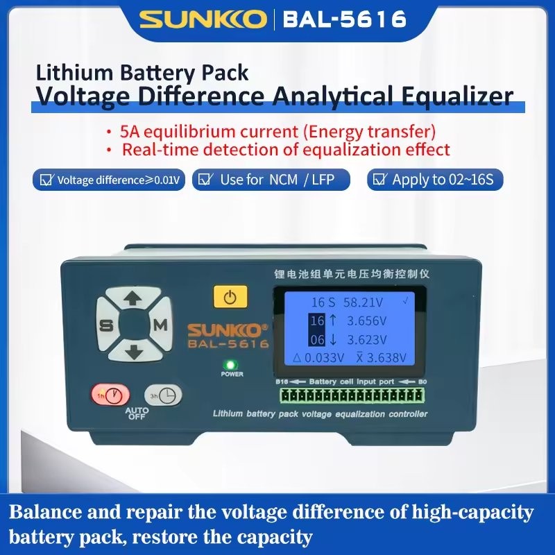 2-16S 16S 24S li ion lifepo4 5A 8A Sunkko BAL-8616 battery balancer equalizer battery repair machine