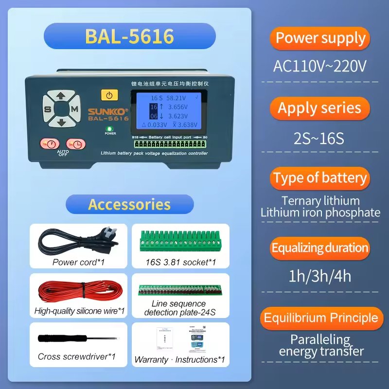 2-16S 16S 24S li ion lifepo4 5A 8A Sunkko BAL-8616 battery balancer equalizer battery repair machine