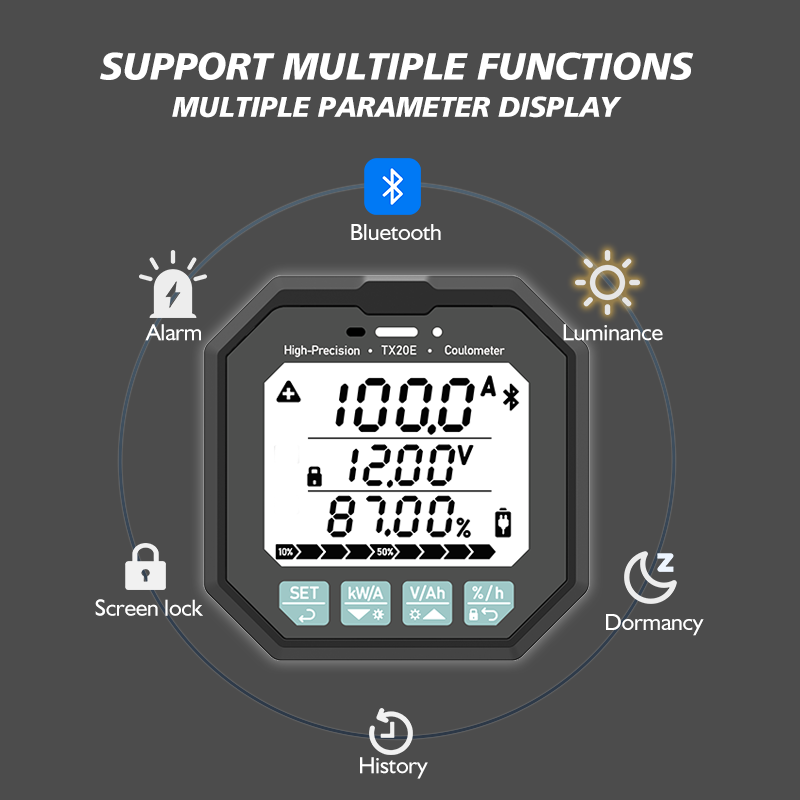 TX20 High Precision Smart Bluetooth RV Battery Monitor Shunt Battery Indicator Monitoring Systems Battery Testers