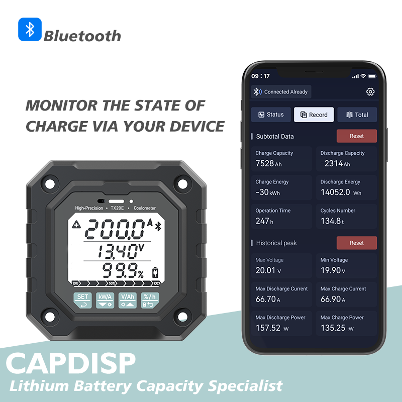 TX20 High Precision Smart Bluetooth RV Battery Monitor Shunt Battery Indicator Monitoring Systems Battery Testers