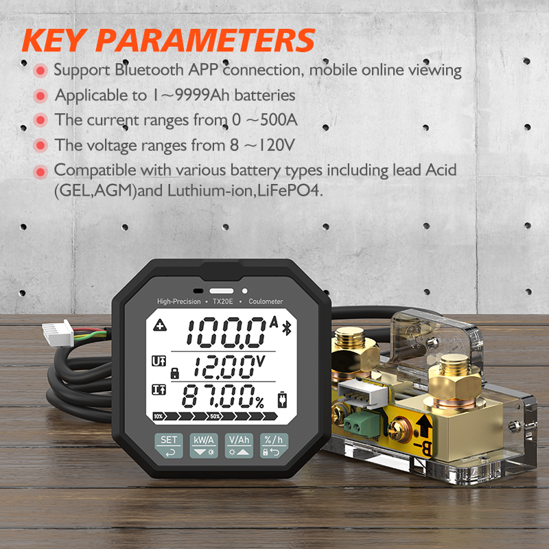 TX20 High Precision Smart Bluetooth RV Battery Monitor Shunt Battery Indicator Monitoring Systems Battery Testers