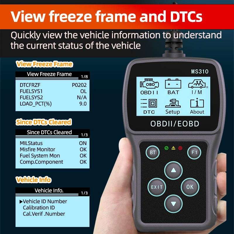 MS310 BT OBD2 EOBD Scanner Car Diagnostic Tool Engine Diagnosis Battery Tester Full System Scanner for OBD 2 Protocol Cars