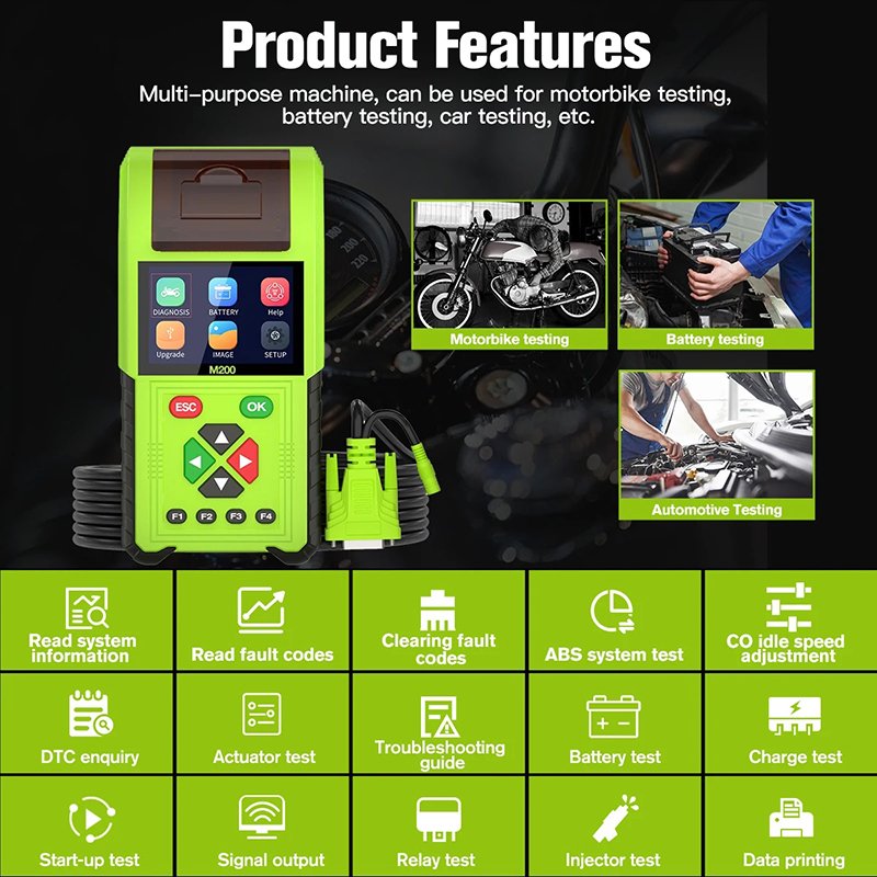 New M200 OBD Version for bmw bike scanner Wifi Upgrade Thermal data printing Handheld ECU Tester motorcycle scanner