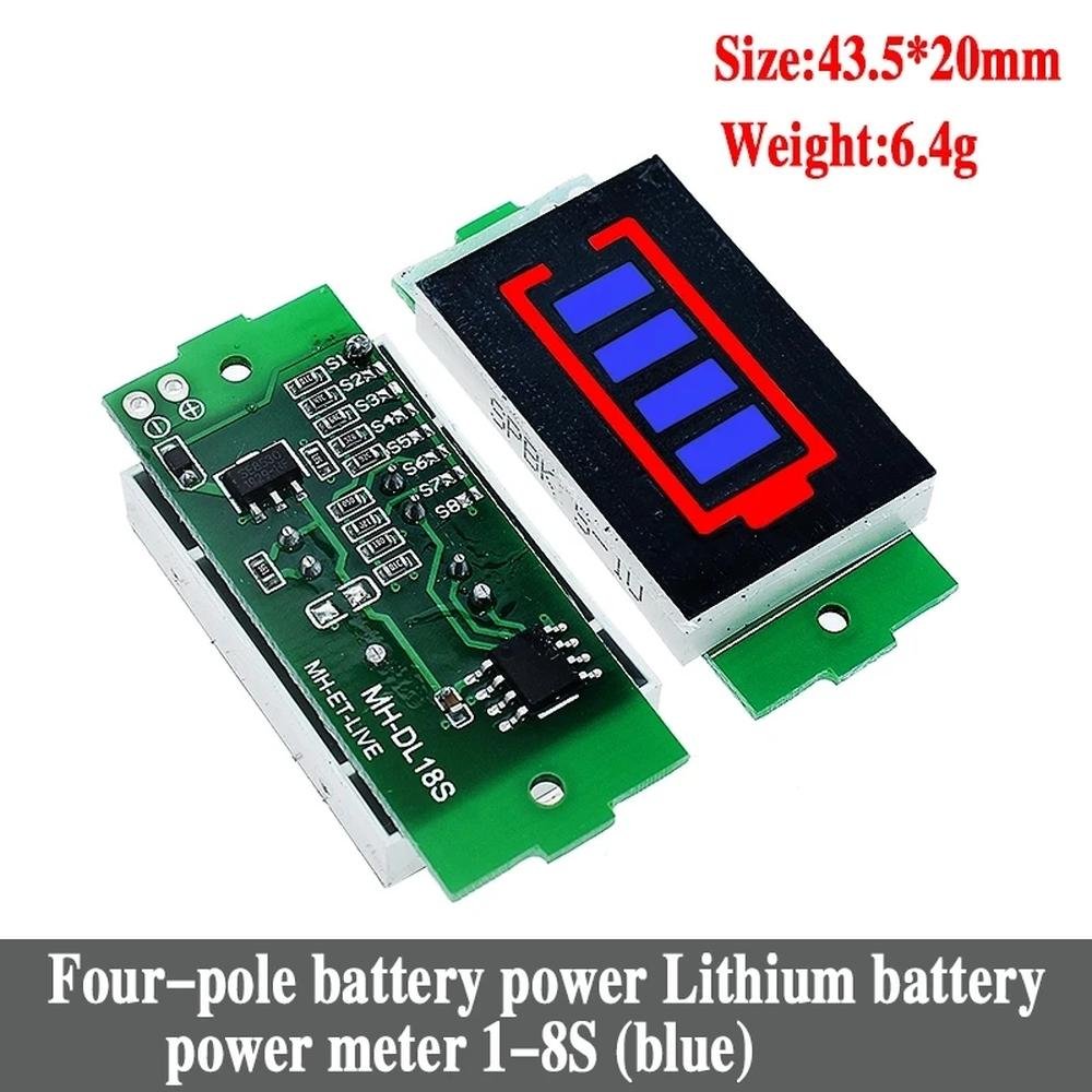 1S - 4S-8S Single 3.7V Lithium Battery Capacity Indicator Module 4.2V Blue Display Electric Vehicle Battery Power Tester Li-ion