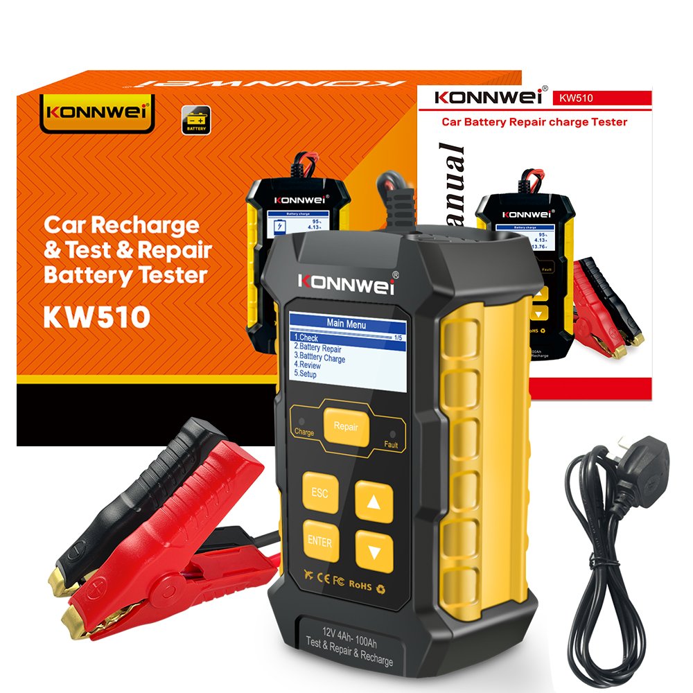 Vehicle Start Battery Testing Machine Car Battery Tester 12V 5A Battery Charger Pulse Repair Tool KONNWEI KW510