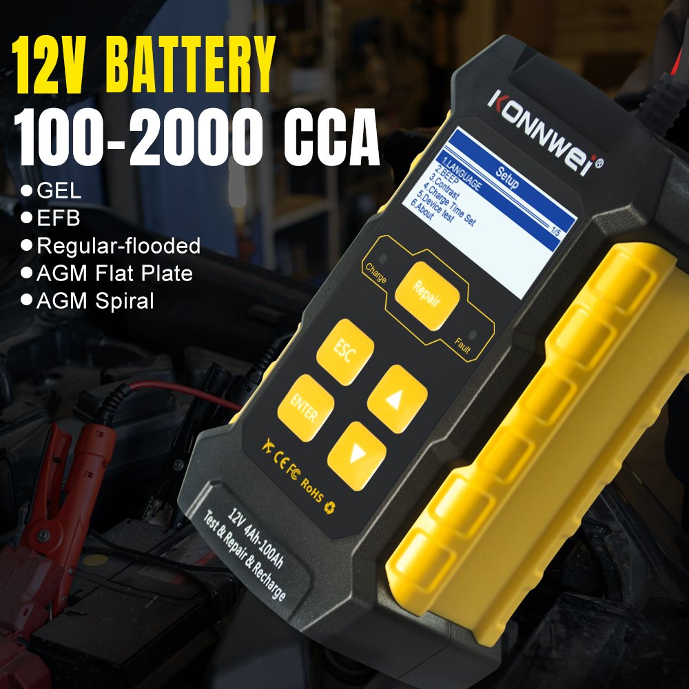 Vehicle Start Battery Testing Machine Car Battery Tester 12V 5A Battery Charger Pulse Repair Tool KONNWEI KW510