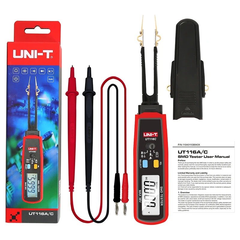UNI-T UT116A UT116C SMD Tester 36V Voltage Battery Measurement Rotatable Tweezer LED Diode Multimeter Resistor Capacitor Tester