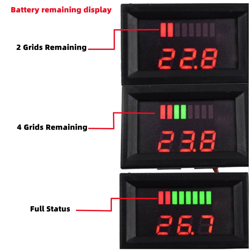 Car Battery Charge Level Indicator 12V 24V 36V 48V 60V 72V Lithium Battery Capacity Meter Tester Display LED Tester Voltmeter