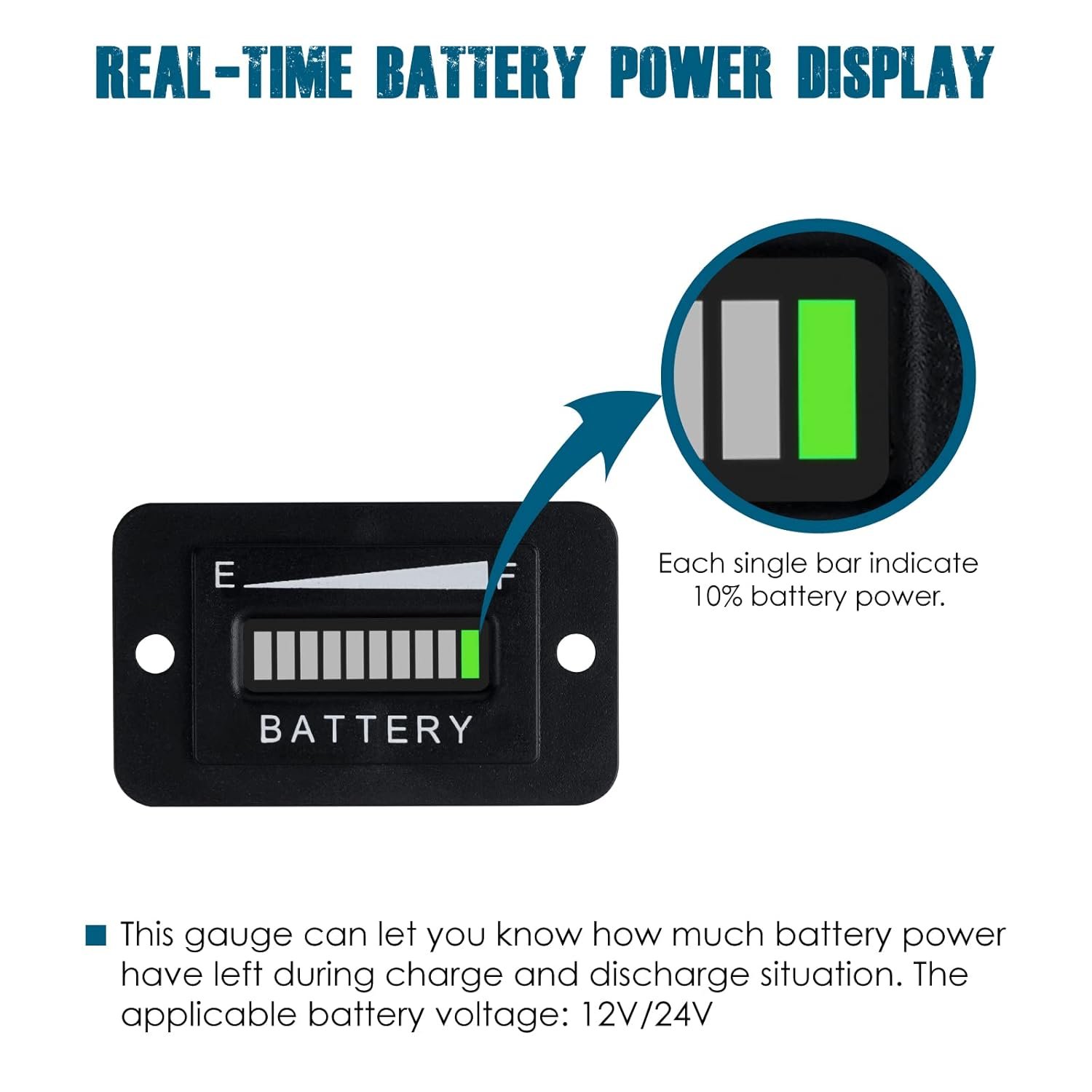12V/24V 36V 48V 72V LED Battery Power Indicator Battery Charge & Discharge Display Applicable to Lead Acid Battery for Golf Cart