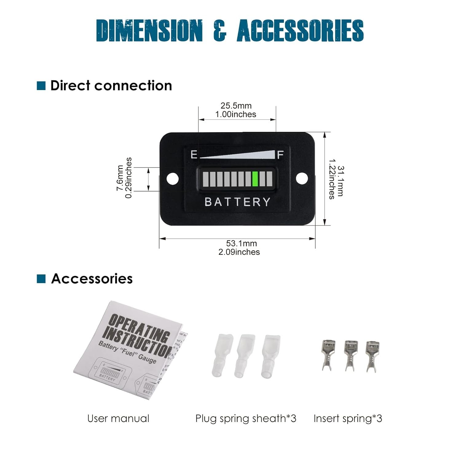 12V/24V 36V 48V 72V LED Battery Power Indicator Battery Charge & Discharge Display Applicable to Lead Acid Battery for Golf Cart