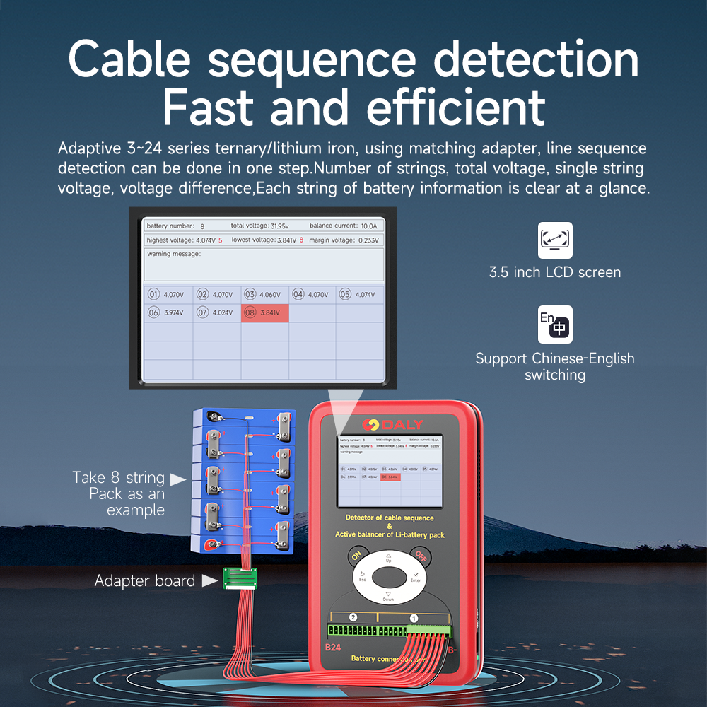 Daly 10A Active Balancer Bms Solar System 18650 Lifepo4 Li-ion Lithium Battery Pack Equalizer 3S-24S Cable Sequence Detector