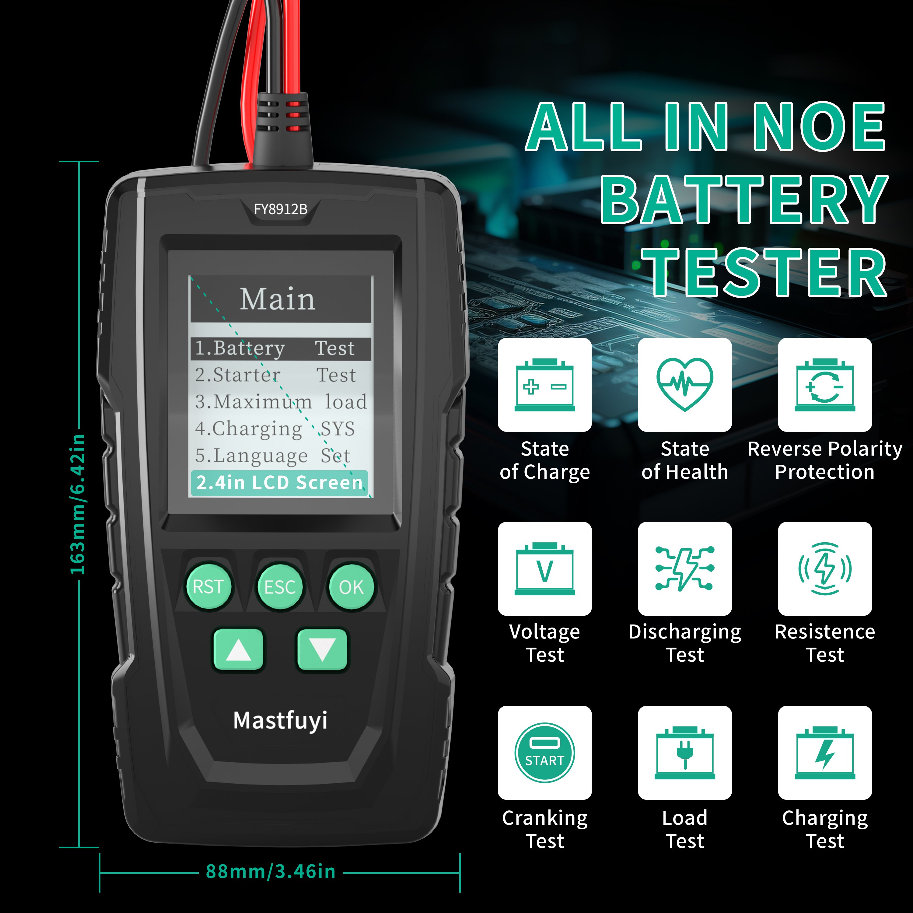 12V/24V Car Battery Tester 100-2000 CCA Load Tester Digital Auto Alternator Tester Battery Analyzer Cranking and Charging System