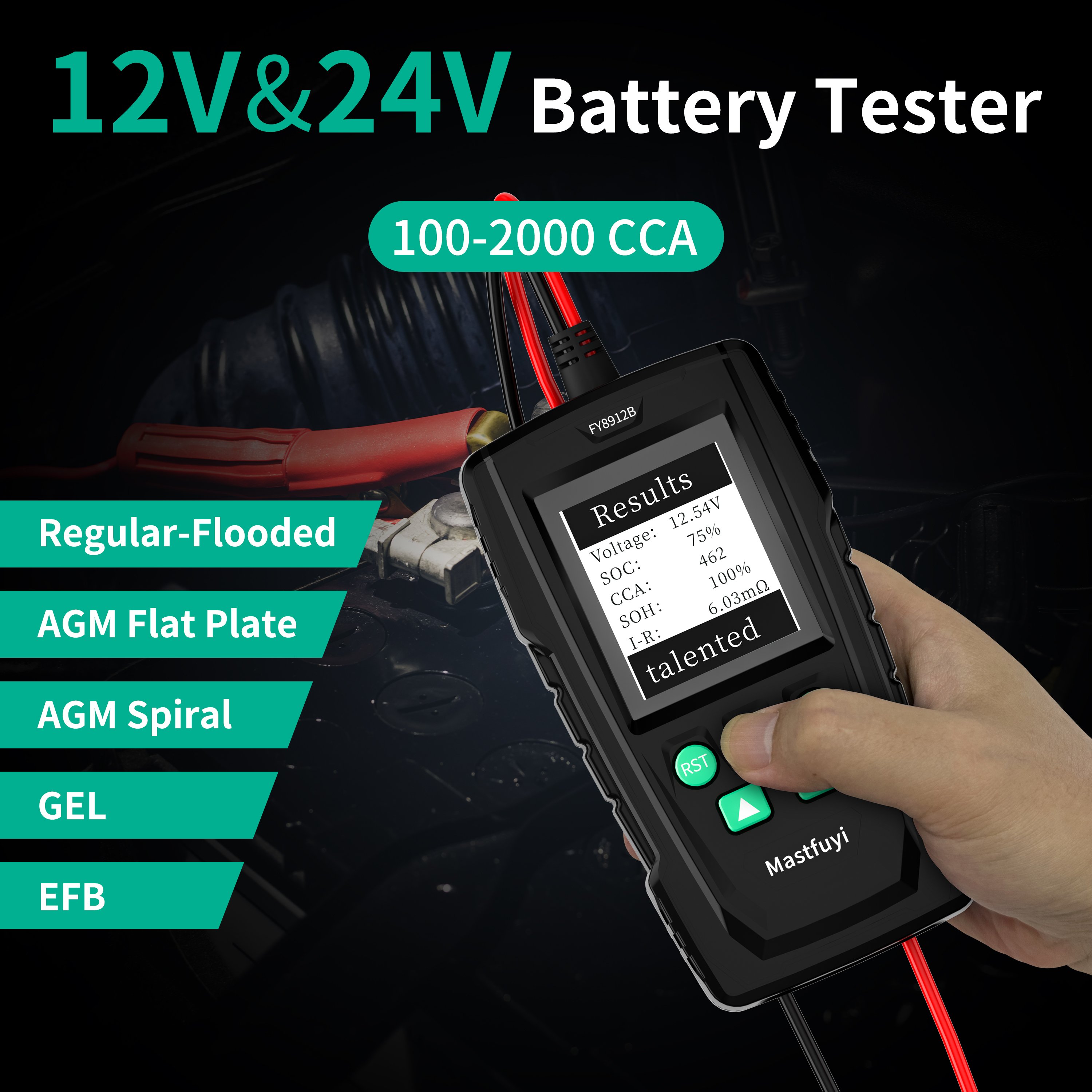 12V/24V Car Battery Tester 100-2000 CCA Load Tester Digital Auto Alternator Tester Battery Analyzer Cranking and Charging System