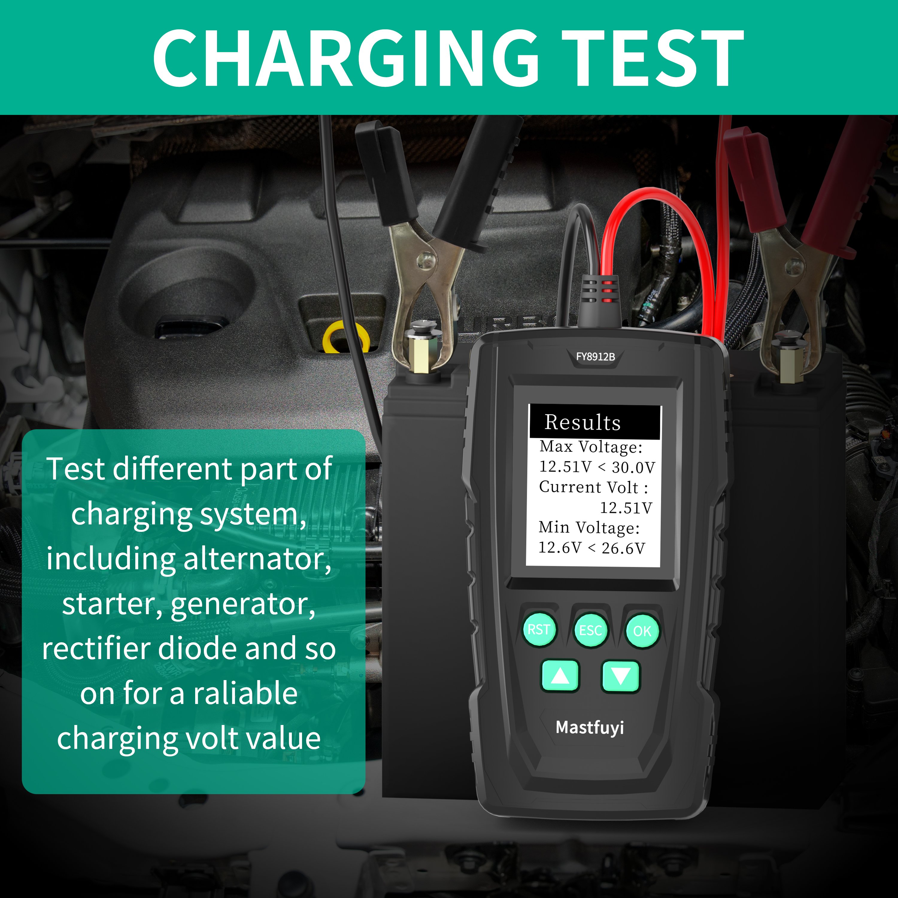 12V/24V Car Battery Tester 100-2000 CCA Load Tester Digital Auto Alternator Tester Battery Analyzer Cranking and Charging System