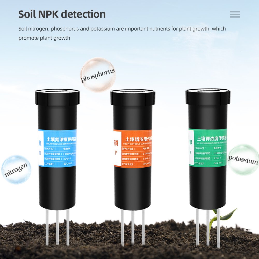 2022 use soil ec tester soil NPK fertility nutrient analyzer meter tester NPK sensor PH sensor AA battery power supply