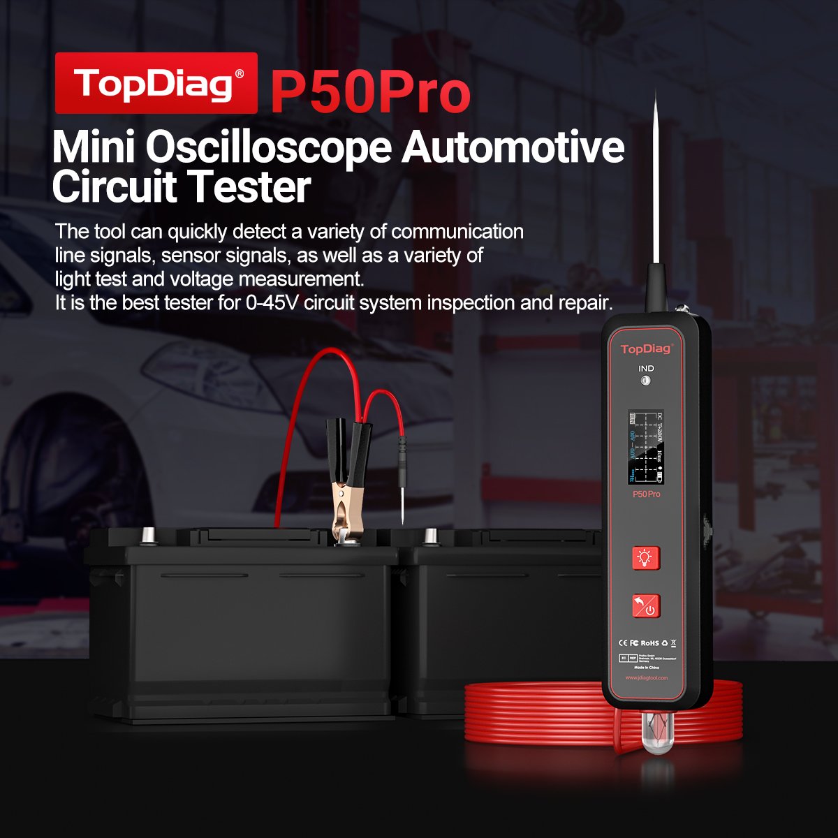 New arrivals Topdiag P50Pro Multifunctional MINI Oscilloscope Automotive Circuit Tester DC 0-45V Vehicles light voltage tester