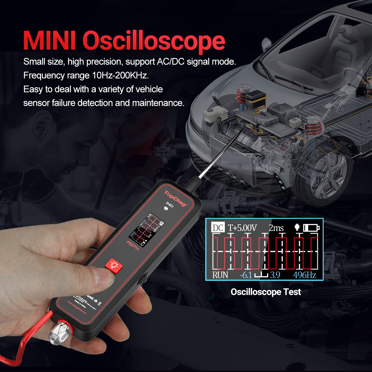 New arrivals Topdiag P50Pro Multifunctional MINI Oscilloscope Automotive Circuit Tester DC 0-45V Vehicles light voltage tester