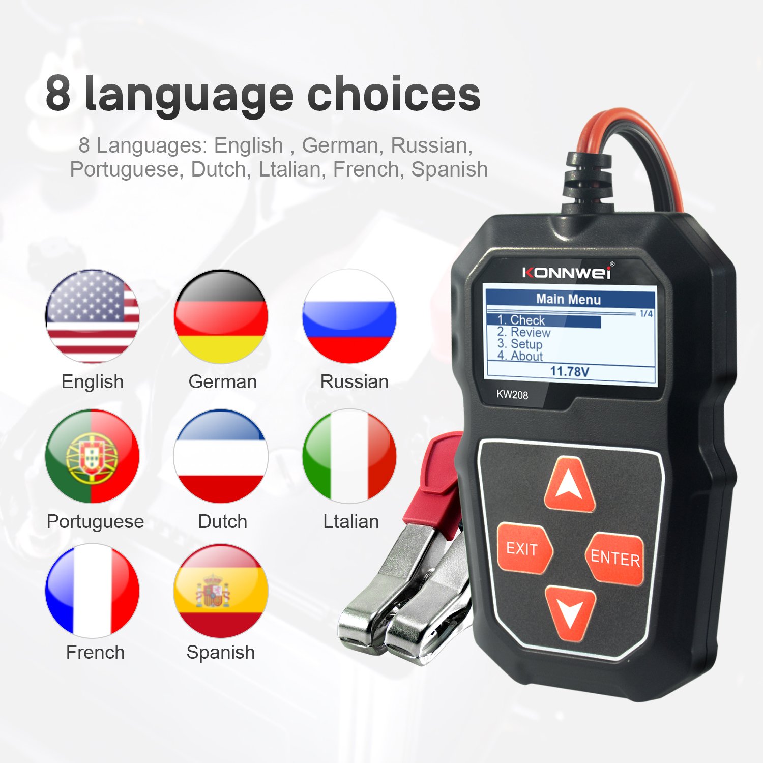 KONNWEI KW208 Car Battery Tool Detector 12V 100 to 2000CCA Gasoline Oil Vehicles Hybrid Electric Car Battery Tester Analyzer