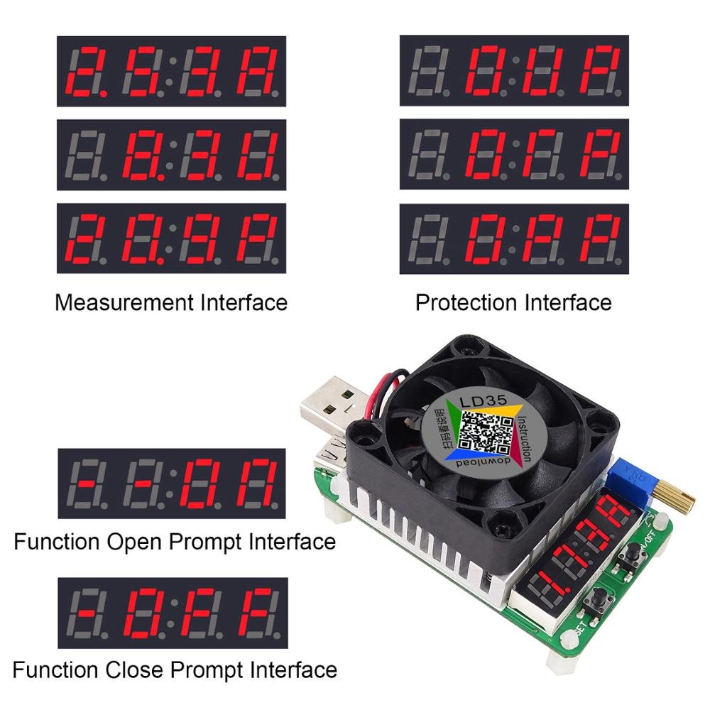 RD LD35 Constnt Current Load Resistor USB Interface Discharge Battery Tester Adjustable Current 25w Intelligent electronic load