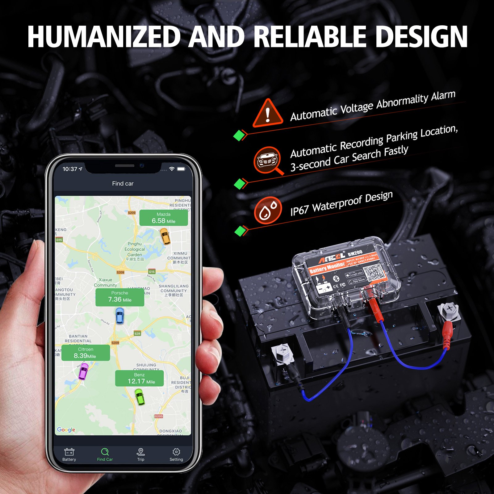 ANCEL BM200 PRO Automotive Display Battery Charging 12V Digital Battery Health Monitor Cranking Voltage Test Car Battery Tester
