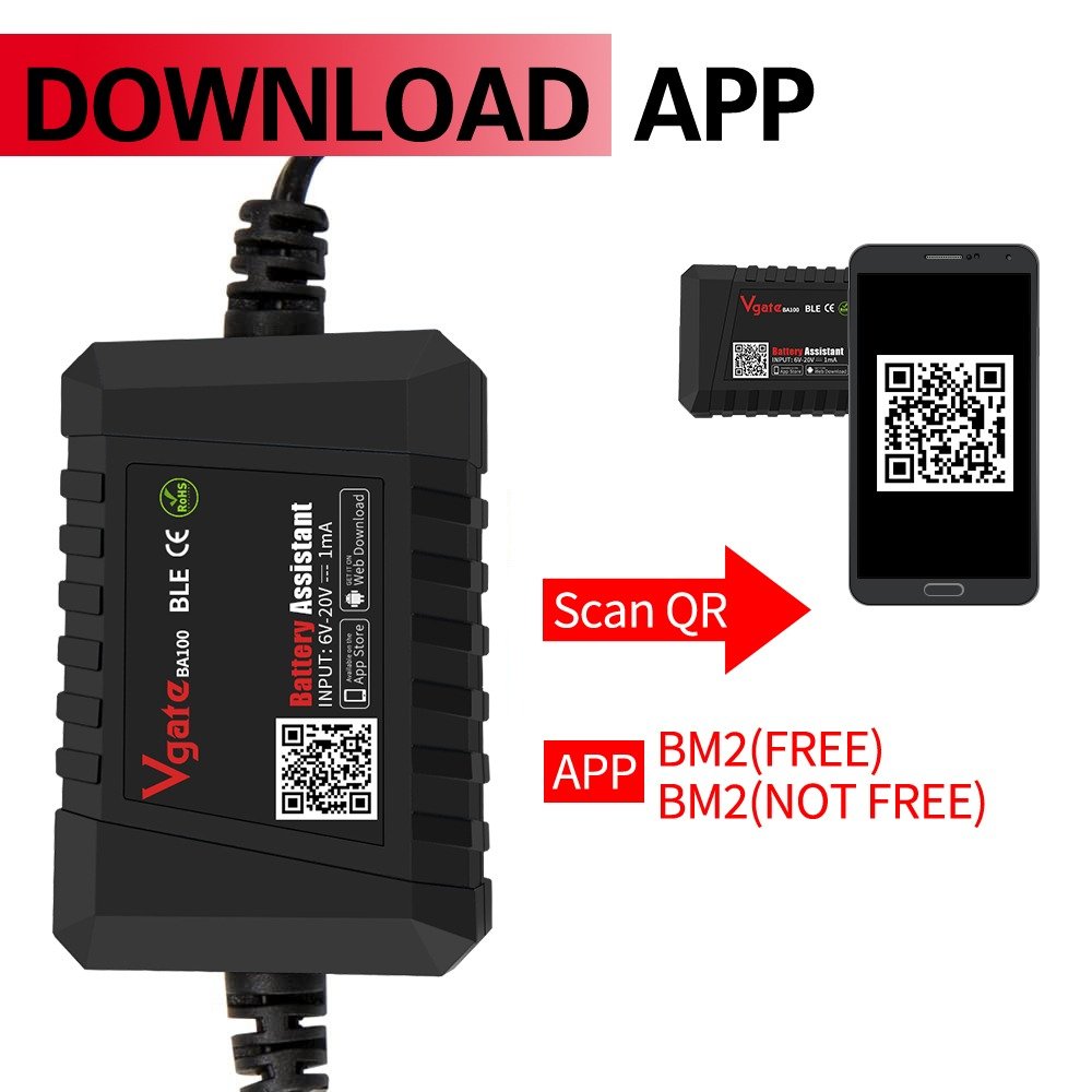 Vgate BA100 Auto 6V 12V Electronic Car Battery Testers Car Diagnostic Tool Scanner Support for Android iOS