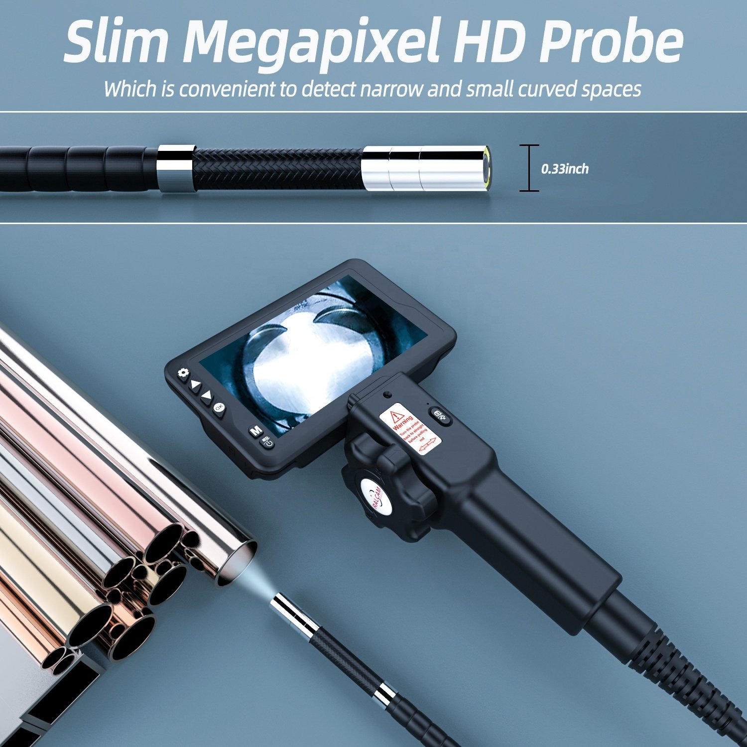 Ralcam Full Hd Borescope With 4.5Inch Screen 1Mp High Resolution 2 Ways Flexible Snake Scope Borescope Camera