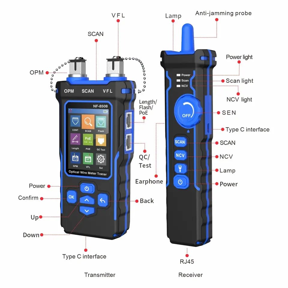 ZHEFFAN NF-8508 Optical Network Cable Tester NOYAFA NF-8508 Length Line Meter Fiber Red Light Power Meter Network Line Finder