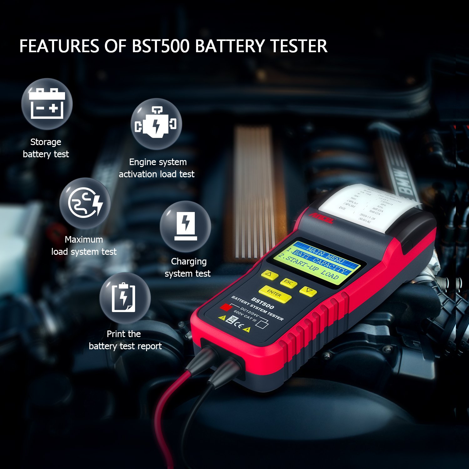 Ancel BST500 12V 24V Automotive Battery Analyzer Professional Car Battery Tester Built-in Printer Universal Car Battery Tester
