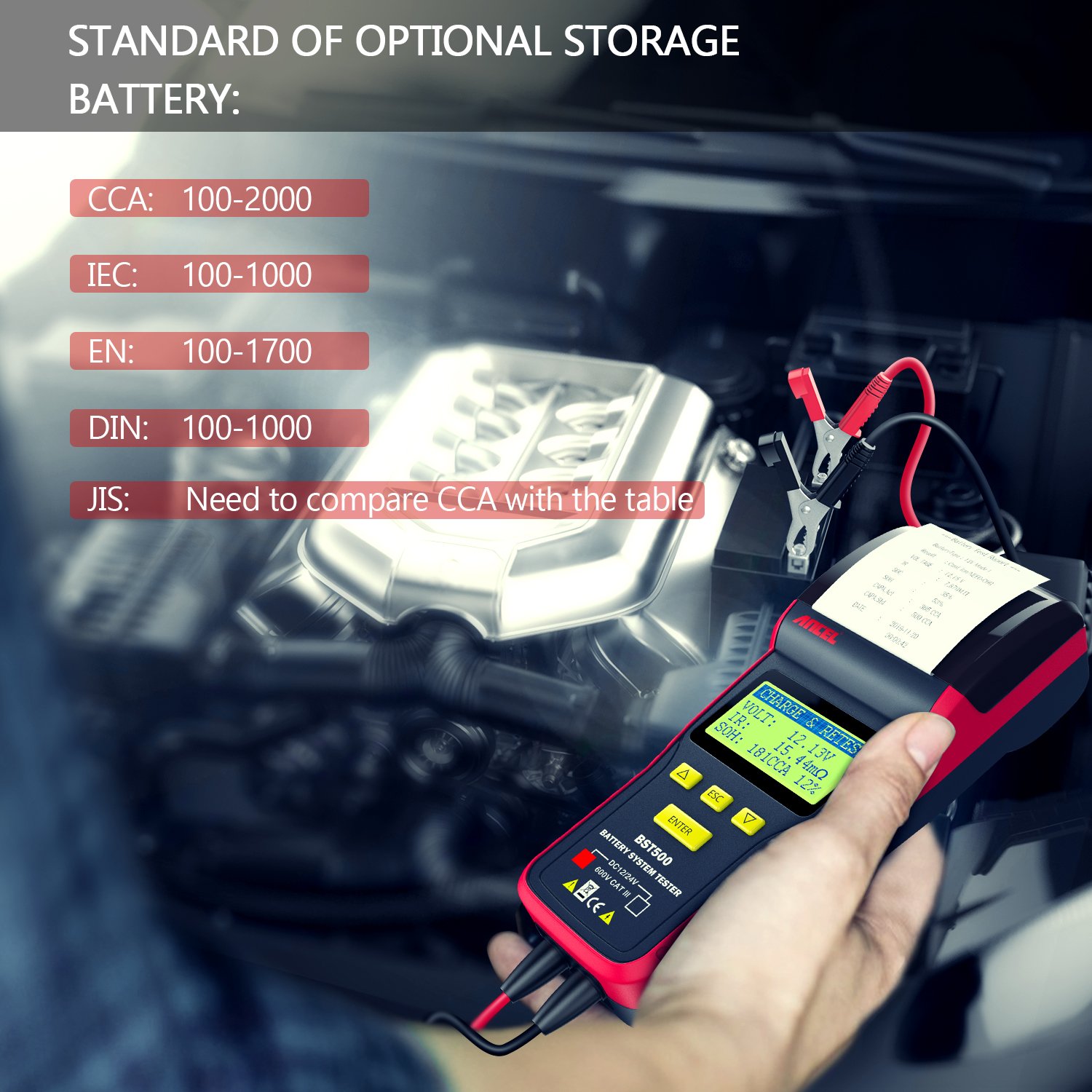 Ancel BST500 12V 24V Automotive Battery Analyzer Professional Car Battery Tester Built-in Printer Universal Car Battery Tester