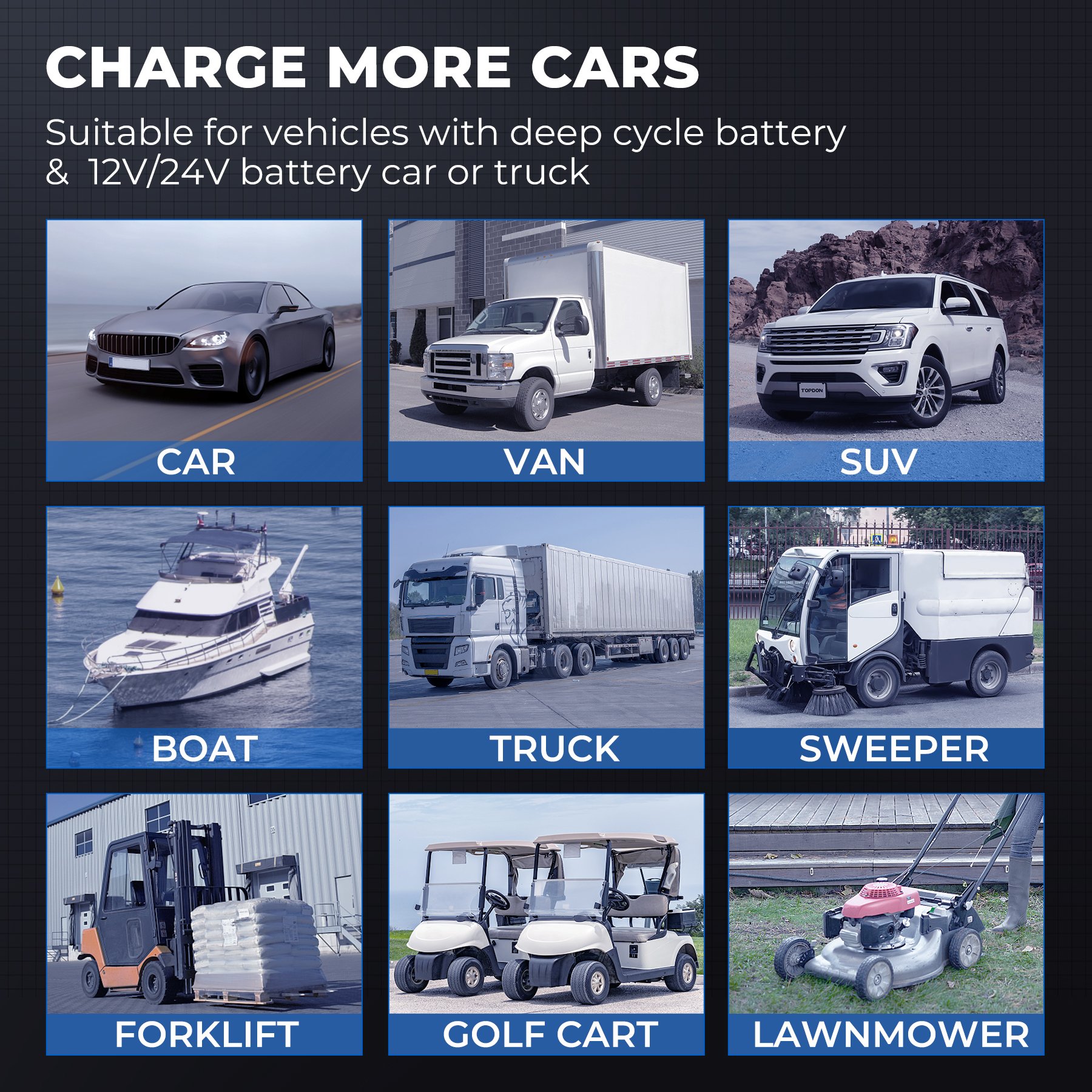 portable smart heavy duty TOPDON T30A 12v 24v lead acid lithium automatic auto 12 v battery charger power bank module for car