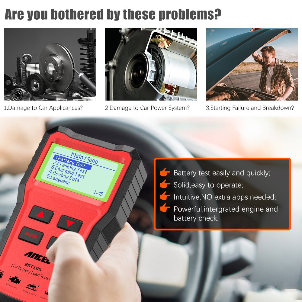 Ancel BST100 Battery Analyzer 12V 2000CCA Diagnostic Tools Cranking Test For Vans Boat Light Truck Automotive Battery Tester