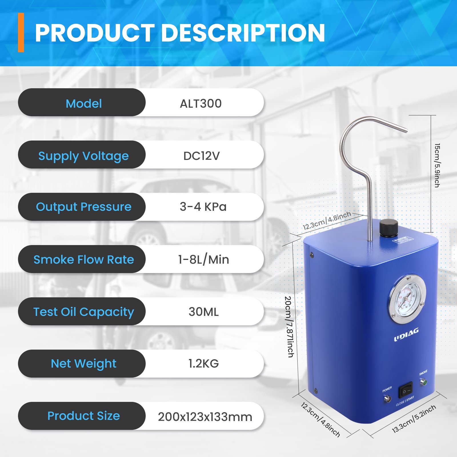 UDIAG Automotive Smoke Machine Battery-Powered Diagnostic Tester Car Diagnosis Efficient Car Analyzer Smoke Leak Detector