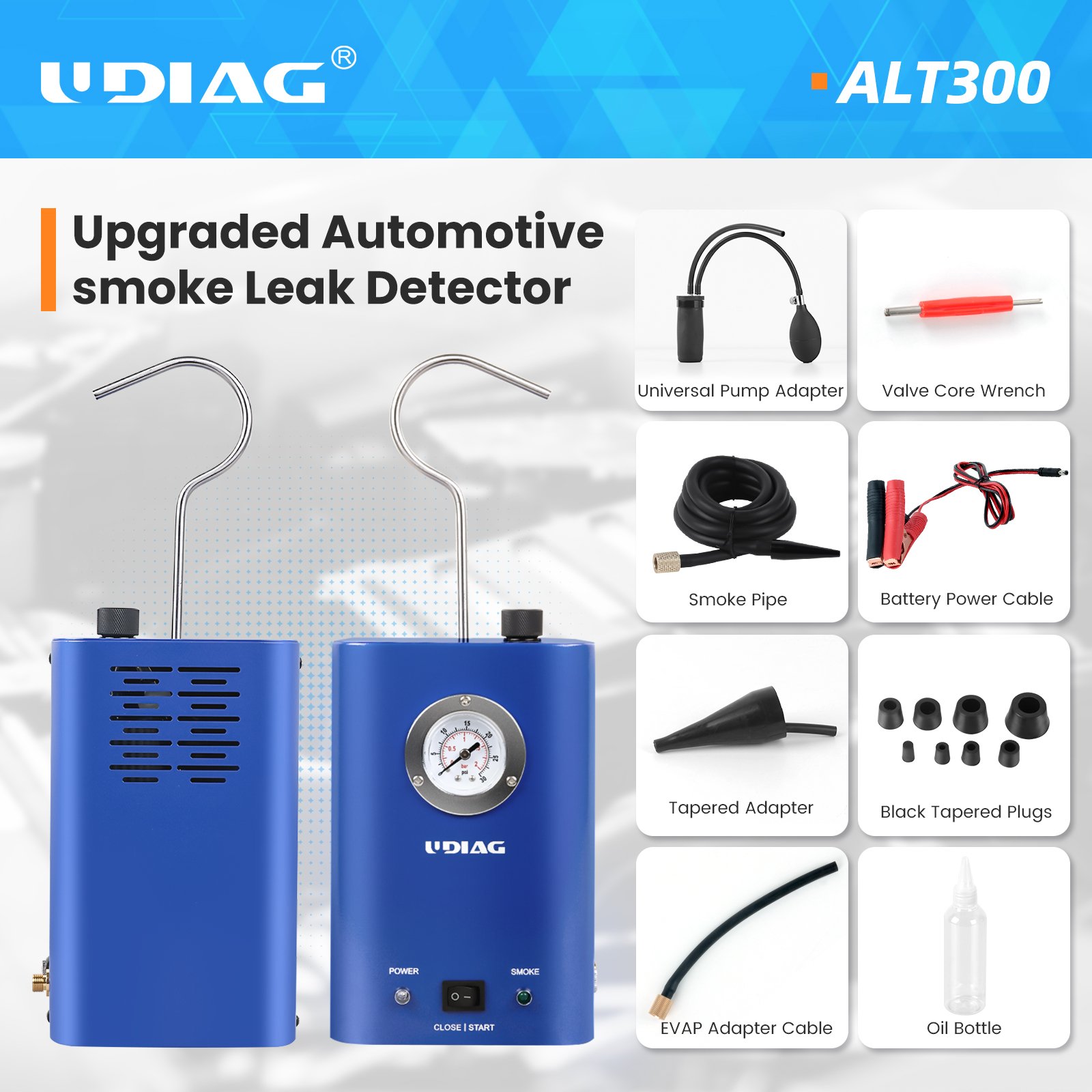 UDIAG Automotive Smoke Machine Battery-Powered Diagnostic Tester Car Diagnosis Efficient Car Analyzer Smoke Leak Detector