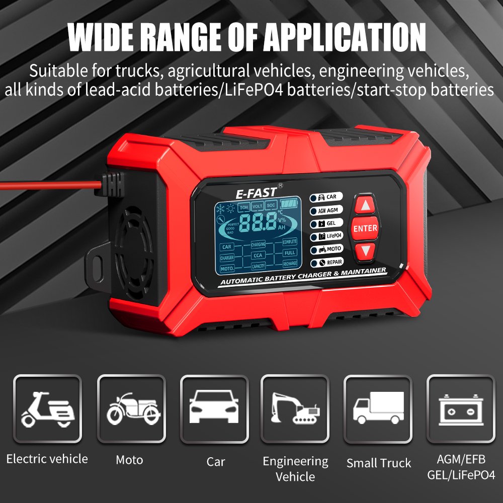 LCD 12v 6a car start stop battery charger tester motorcycle lead acid battery tester automatic truck lifepo4 battery charger