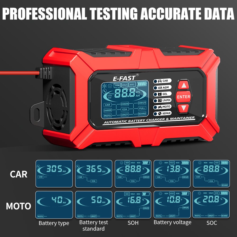 LCD 12v 6a car start stop battery charger tester motorcycle lead acid battery tester automatic truck lifepo4 battery charger