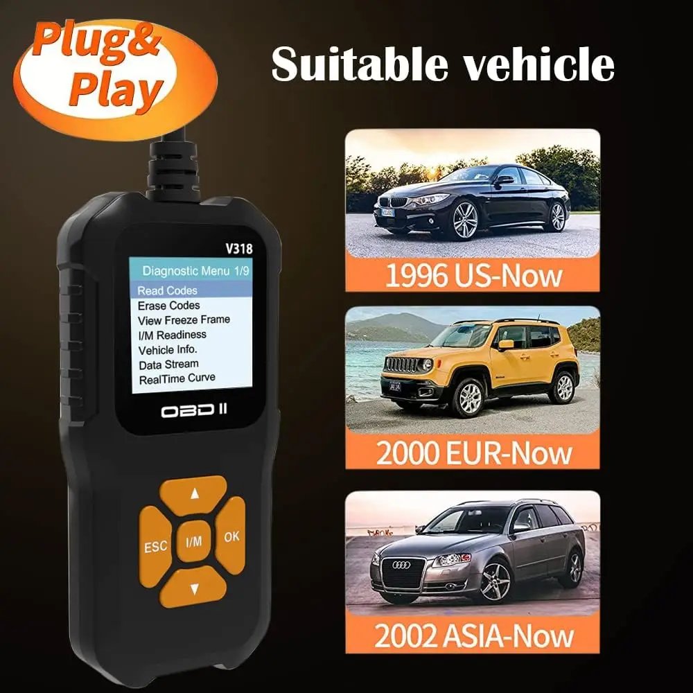 V318 Auto Diagnostic Tool Scanner Automobile Battery Tester OBD2 Fault Detects Support Multiple Languages