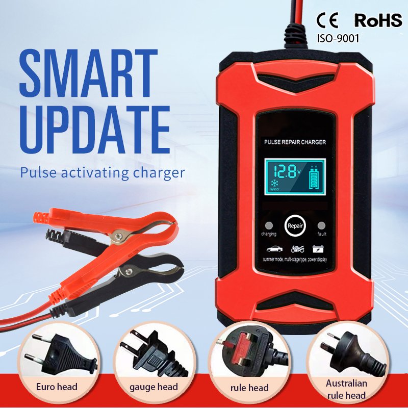 LCD Color Display ET2215 12-15.5V Motorcycles Cars SUVs Trucks Battery Charger For Dry & Lead-Acid & AGM & GEL & SLA Battery
