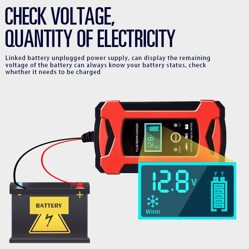 LCD Color Display ET2215 12-15.5V Motorcycles Cars SUVs Trucks Battery Charger For Dry & Lead-Acid & AGM & GEL & SLA Battery